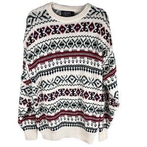 Liberty Vintage Sweater Large Cream Grandpa Cream Green Red Blue